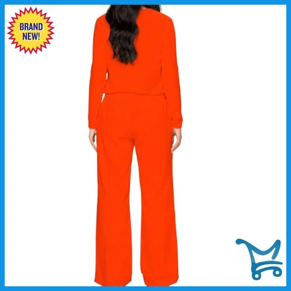 Two Piece Lounge Set Long Sleeve Top Wide Leg Pants Comfy Sweatsuit With Pockets